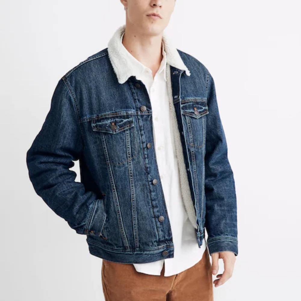 Madewell Sherpa Classic Jean Jacket in Edmonson Wash Size L NWT